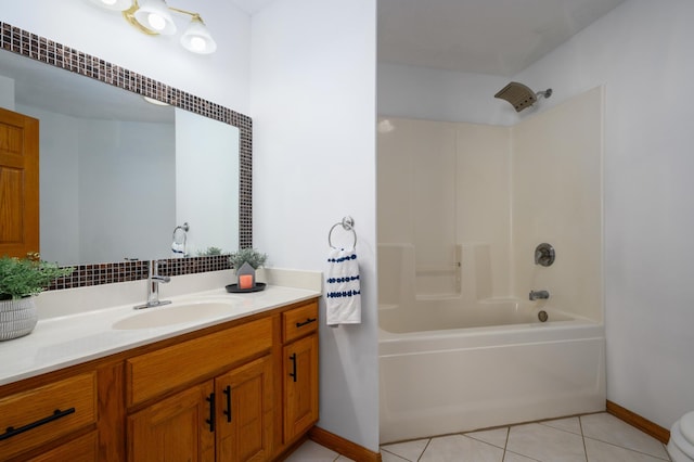 bathroom featuring tile patterned flooring, vanity, and shower / bathing tub combination