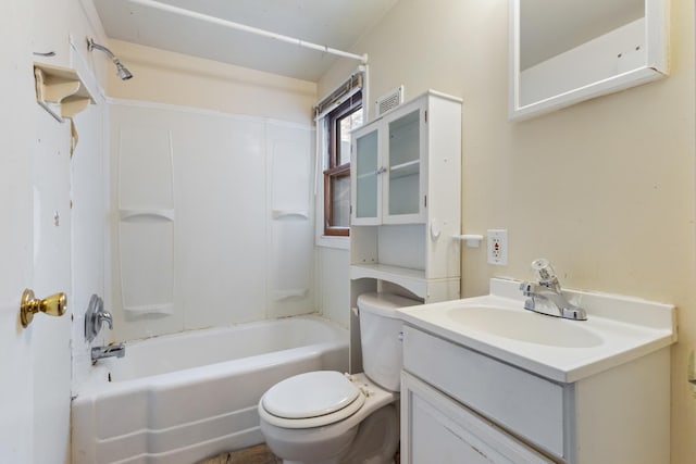 full bath with tub / shower combination, vanity, and toilet