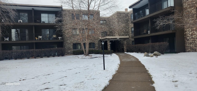 view of snow covered building