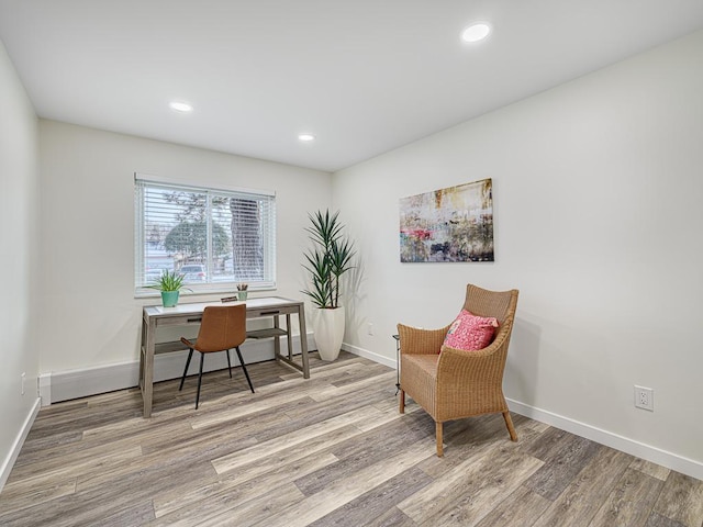 office area featuring light hardwood / wood-style flooring