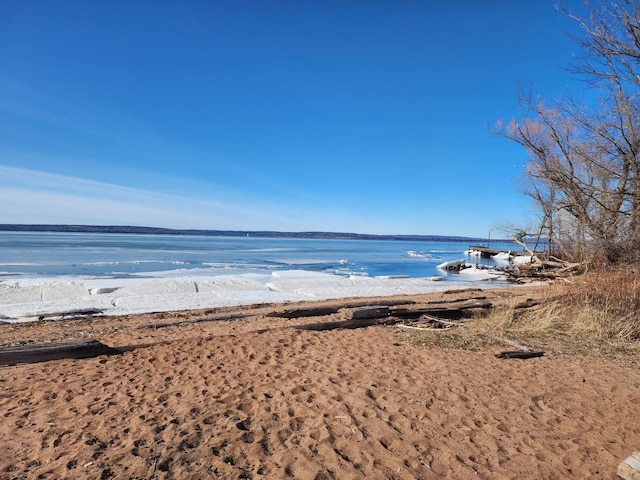 view of water feature featuring a beach view