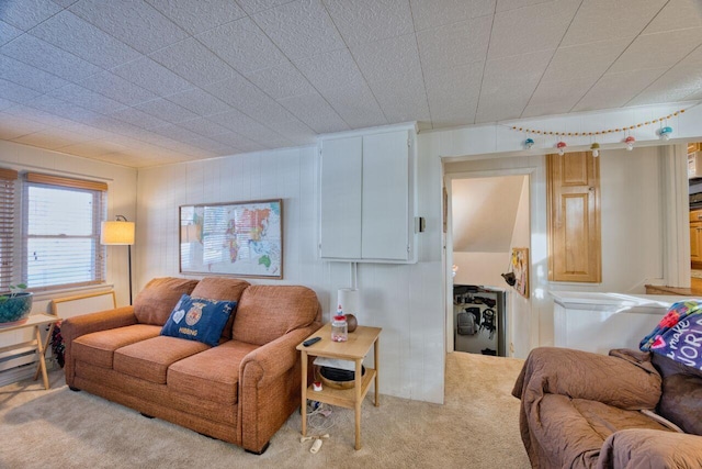 living room with light colored carpet