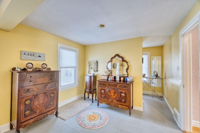 sitting room with a textured ceiling