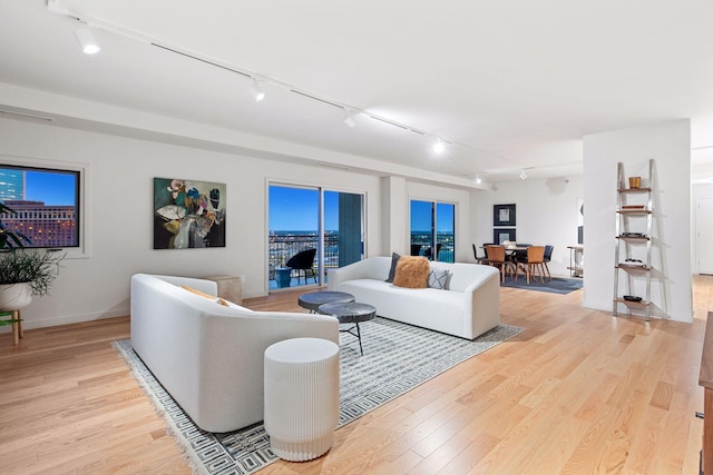 living room with light hardwood / wood-style floors