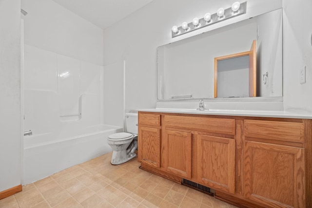 full bathroom with toilet, shower / washtub combination, and vanity