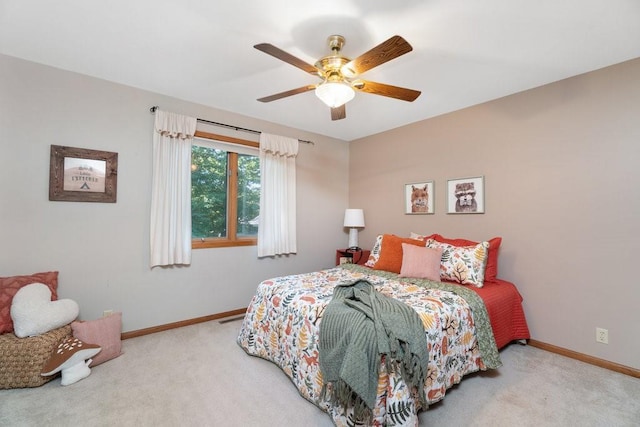 bedroom with carpet flooring and ceiling fan