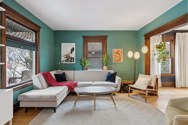 living room featuring light wood-type flooring