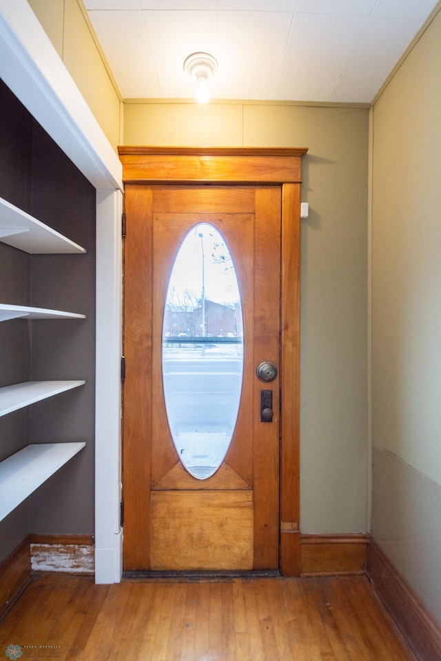 entryway with wood-type flooring