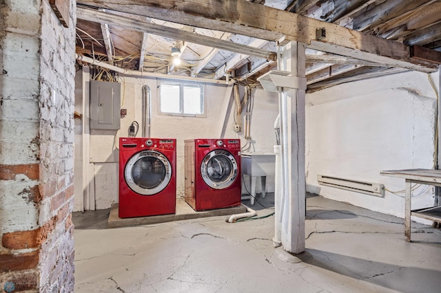 below grade area with washing machine and dryer and electric panel