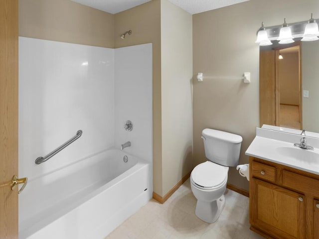 full bathroom with shower / bath combination, toilet, and vanity