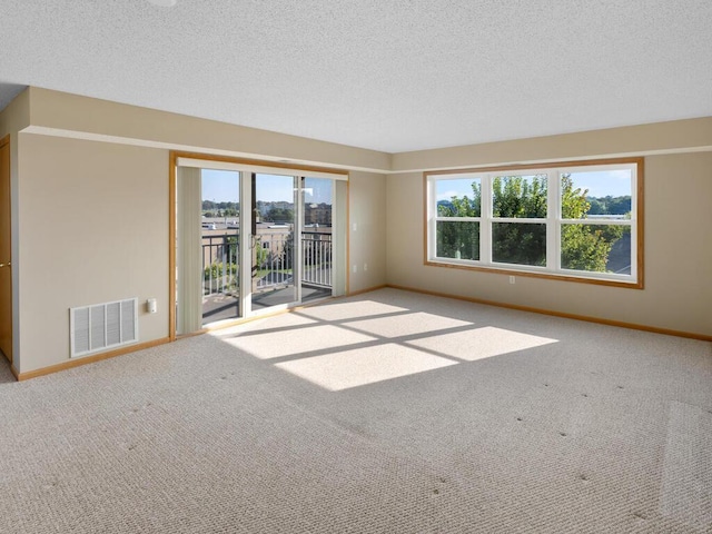 carpeted spare room with a textured ceiling