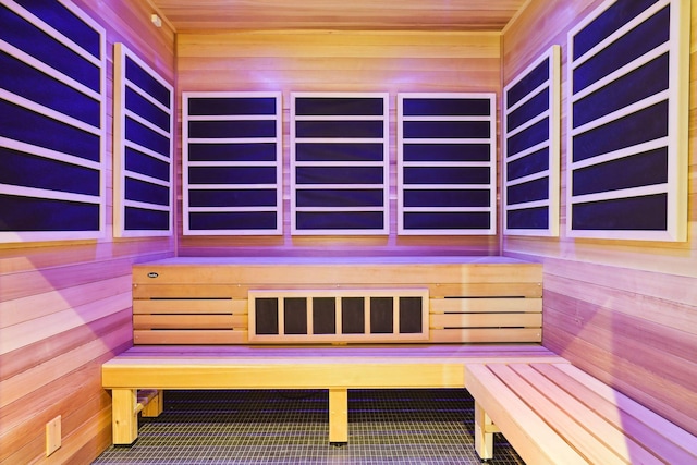 view of sauna with tile patterned flooring