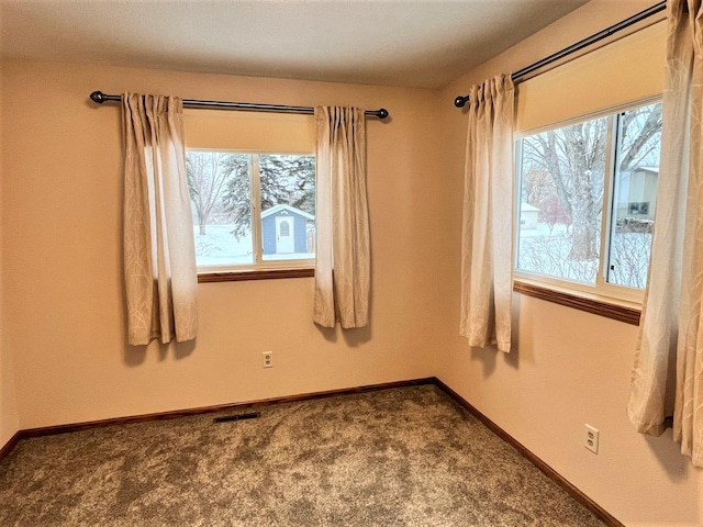 carpeted spare room featuring baseboards and a wealth of natural light
