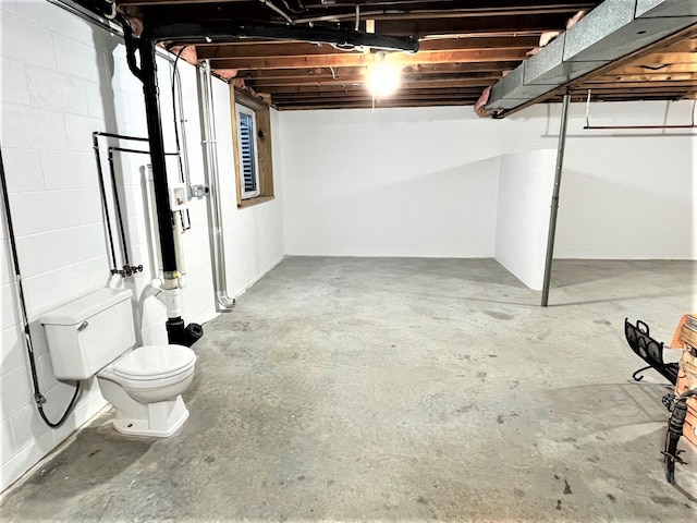 unfinished below grade area featuring concrete block wall