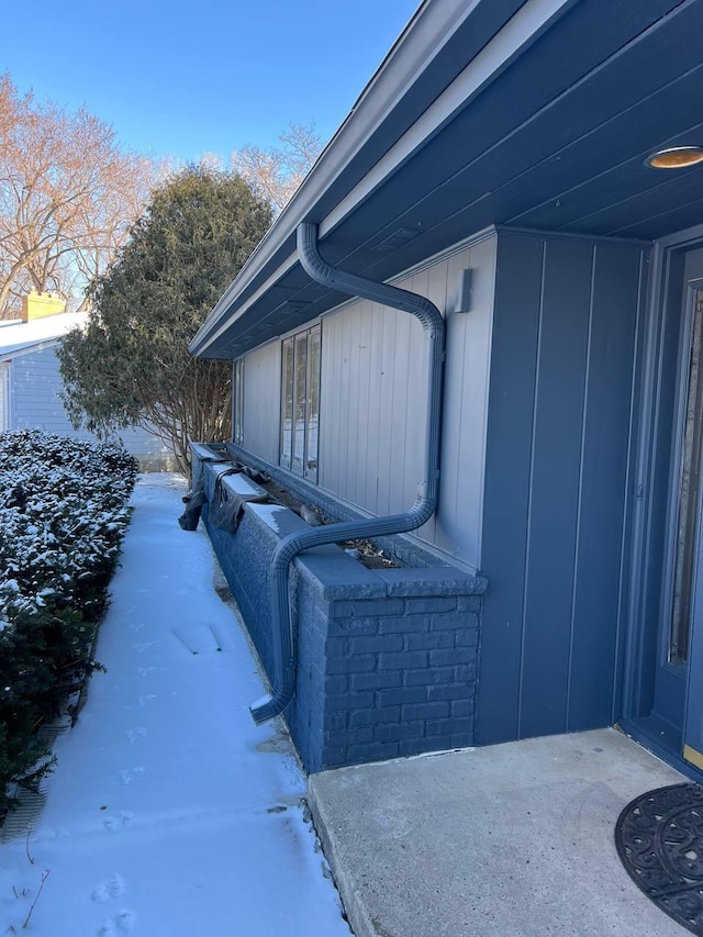 view of snow covered exterior