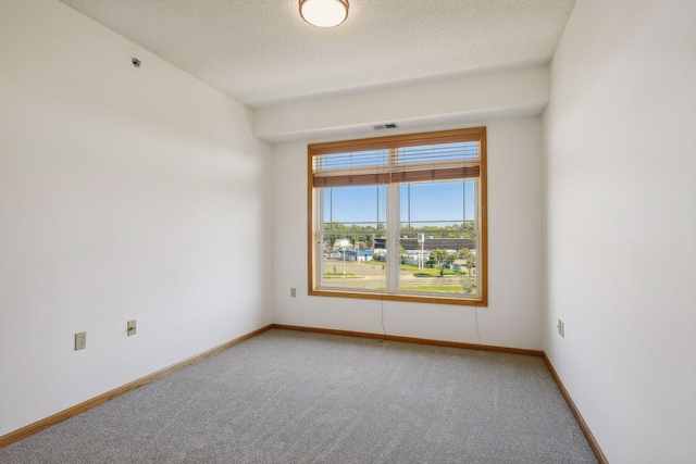 carpeted spare room featuring a textured ceiling