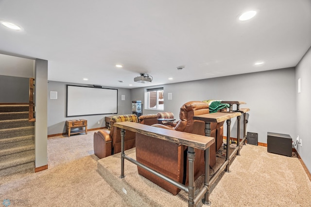 view of carpeted home theater room