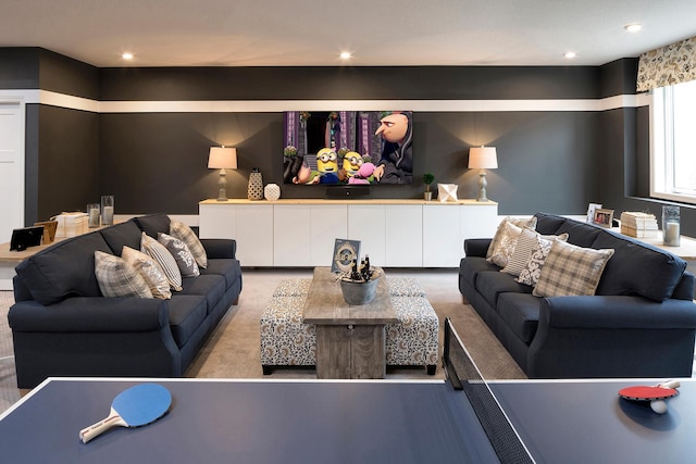 view of carpeted home theater room