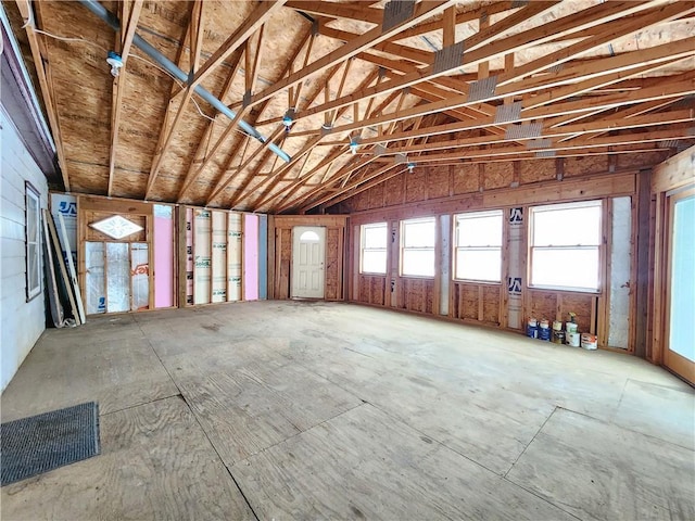 miscellaneous room featuring a healthy amount of sunlight and vaulted ceiling