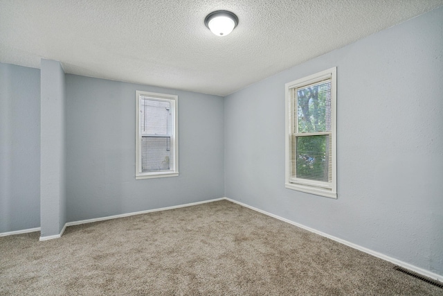 empty room featuring a textured ceiling and carpet