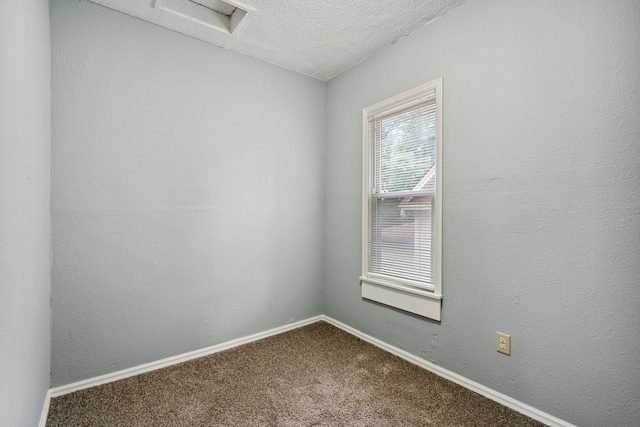 spare room featuring a textured ceiling and carpet flooring