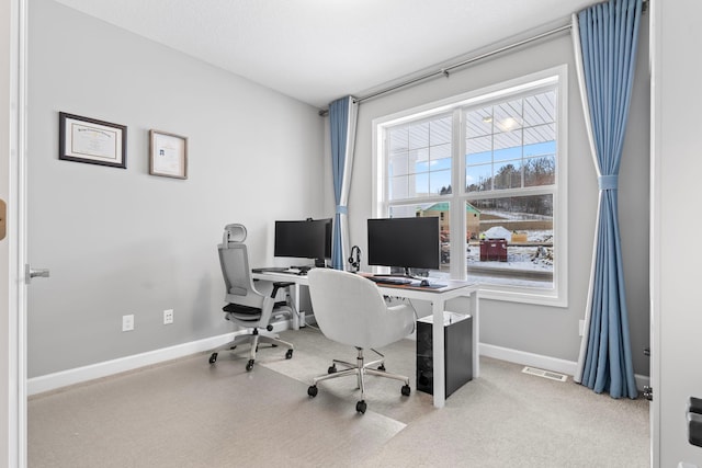 view of carpeted home office