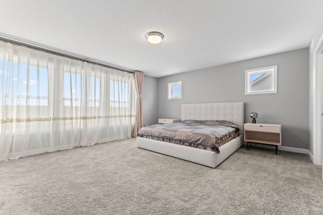 bedroom with carpet flooring and a textured ceiling