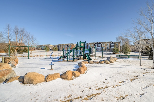 view of snow covered playground