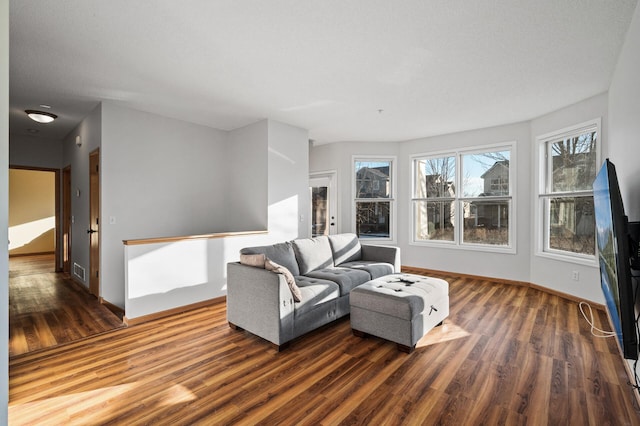 living room featuring dark hardwood / wood-style floors