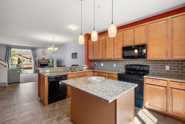 9668 Unity Ln N, Brooklyn Park, MN 55443 - kitchen with black appliances, a sink, a peninsula, and tasteful backsplash