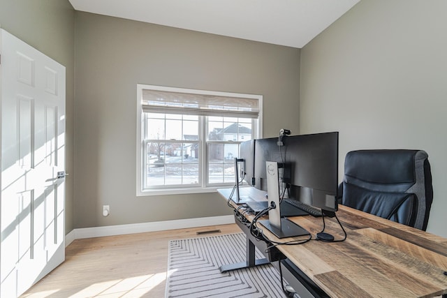 office area featuring light hardwood / wood-style floors