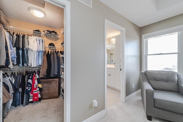 spacious closet with light colored carpet