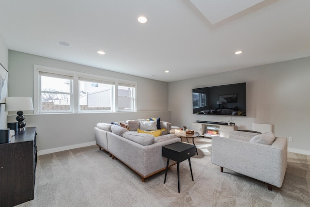 living room with light carpet