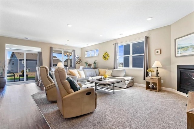 living room featuring a chandelier