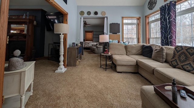 living room with carpet flooring