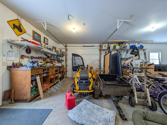 garage featuring a workshop area