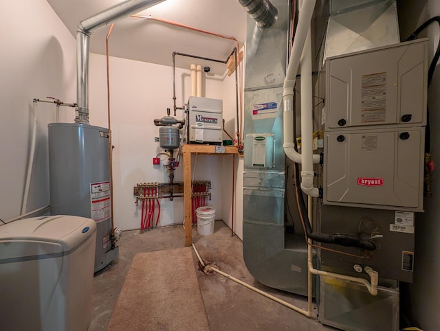 utility room with water heater and heating unit