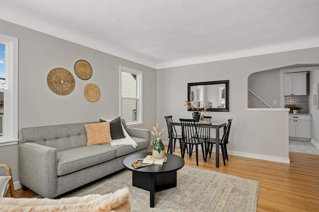 living room featuring light wood-type flooring