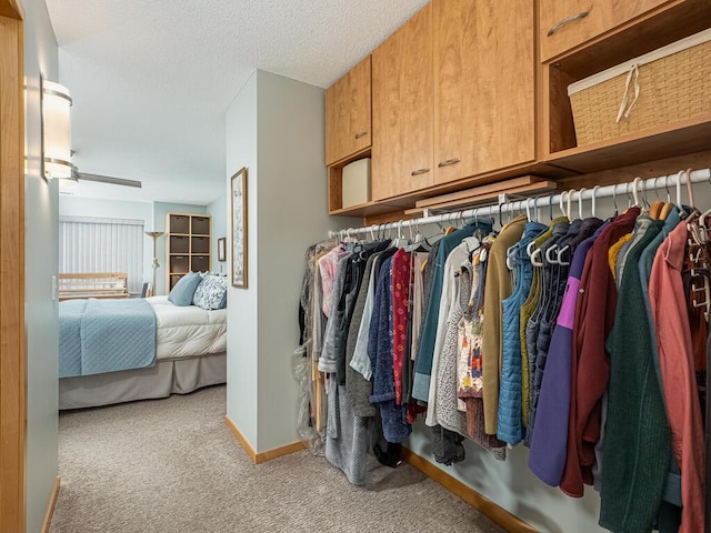 spacious closet featuring light carpet