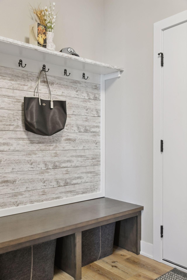 mudroom with hardwood / wood-style floors