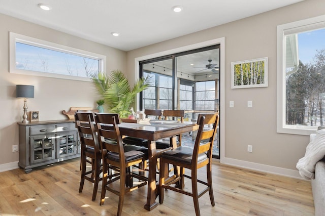 dining area with light hardwood / wood-style floors