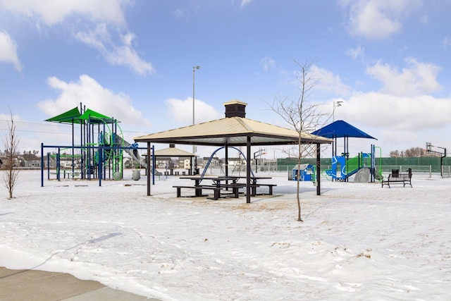 surrounding community with a playground and a gazebo