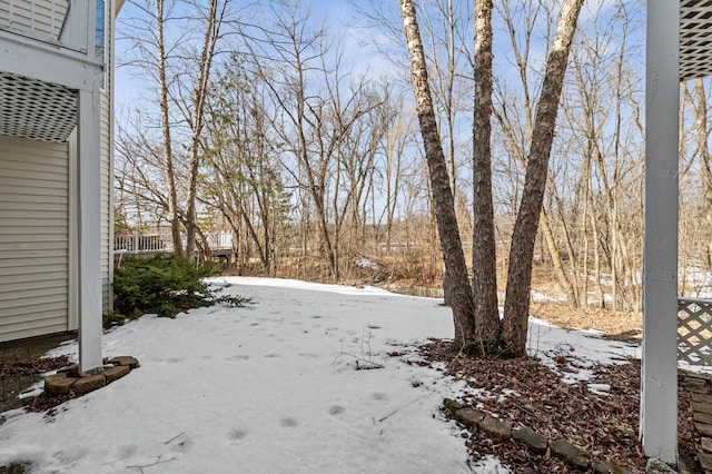 view of yard covered in snow