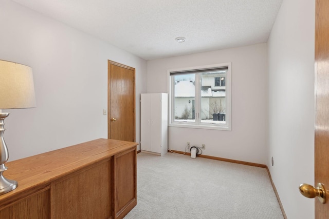 office featuring light colored carpet and a textured ceiling