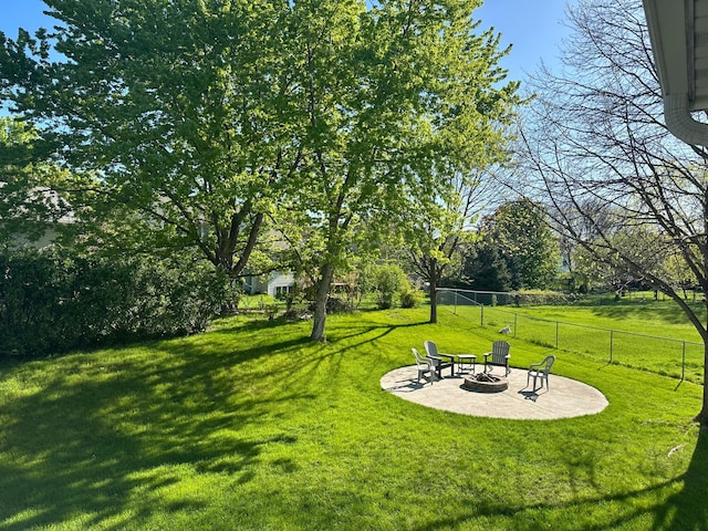 view of yard featuring a patio area and a fire pit