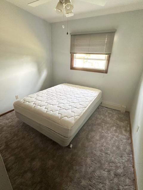 bedroom with ceiling fan and carpet flooring