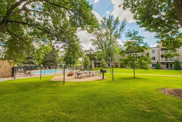 surrounding community featuring a yard and a swimming pool