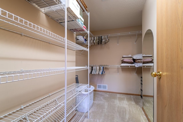 spacious closet with carpet flooring and visible vents