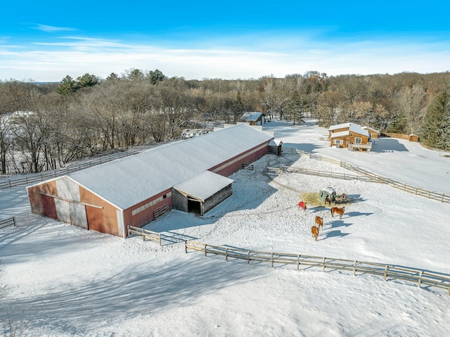 snowy aerial view with a rural view