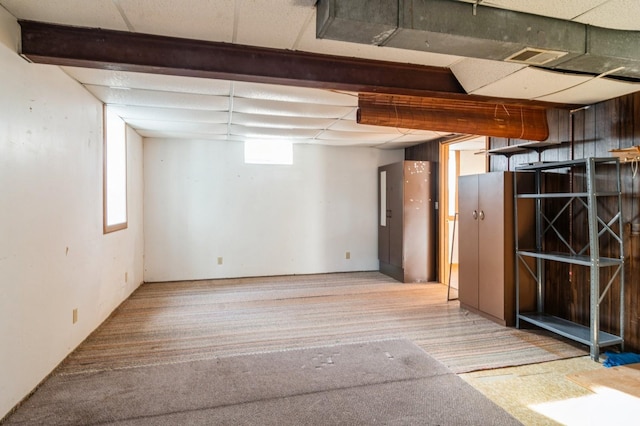 basement featuring carpet flooring